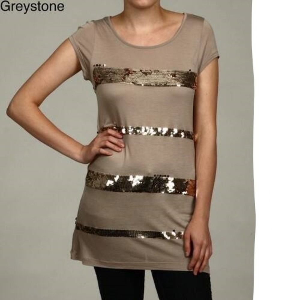 Kische Women's Sequin Stripe Top in Greystone